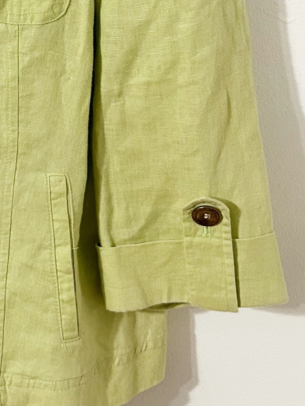 JM Collection Petite Linen Utility Jacket Light Green Lime Size 14P Button Front